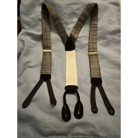 Vintage Trafalgar Silk & Leather Y2K 2000 Braces Suspenders Adjustable‎ Size - Picture 12 of 13